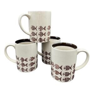 Vintage Swimming Fish Coffee Tea Mug Set of 6 New with Stickers NOS